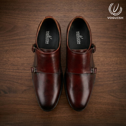 Voguish Double Monk Strap | Hand-Burnished Crust Leather Shoes - 019