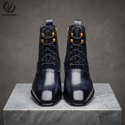 Men's Navy Blue Two-Tone Dress Boots by VOGUISH -1251