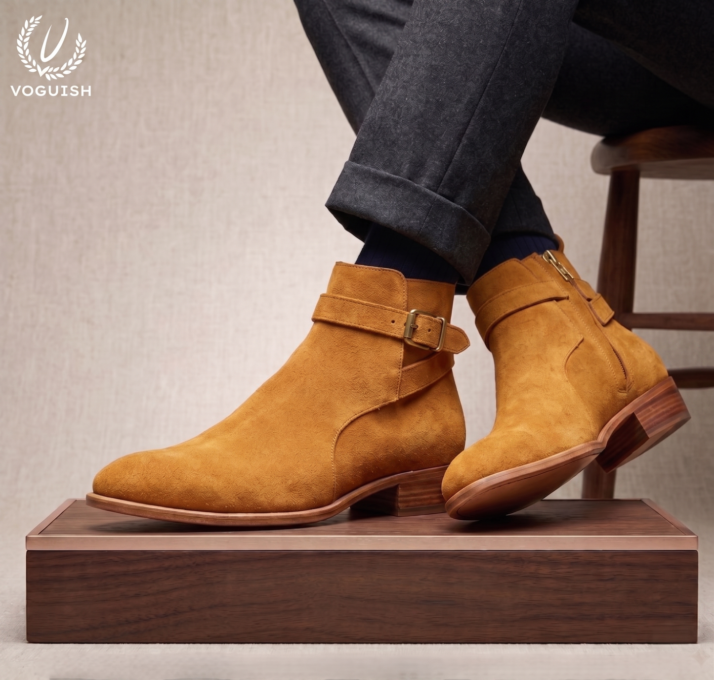 Men's Tan Suede Jodhpur Boots | Voguish-S1103