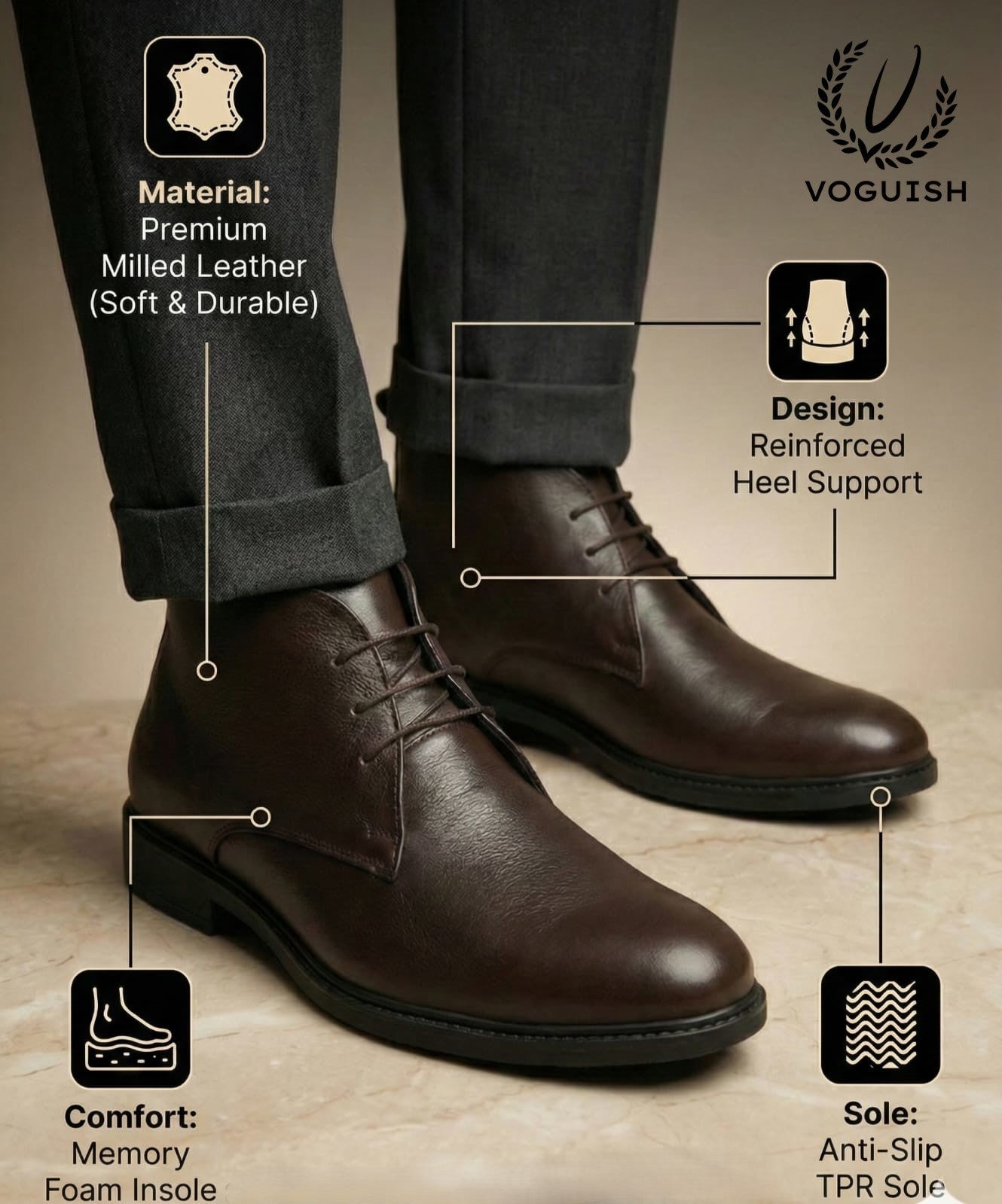 Leather Chukka Boot for Men's - IMPERIALSTEP 026