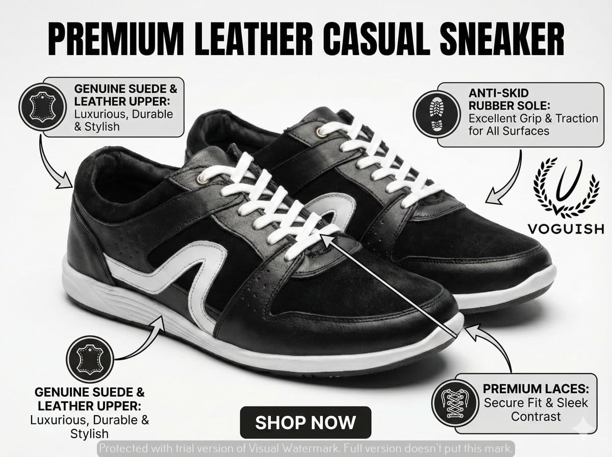 Leather sneaker for men's black -  2002 - Product View