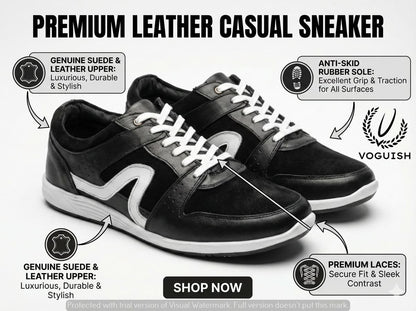 Leather sneaker for men's black -  2002 - Product View