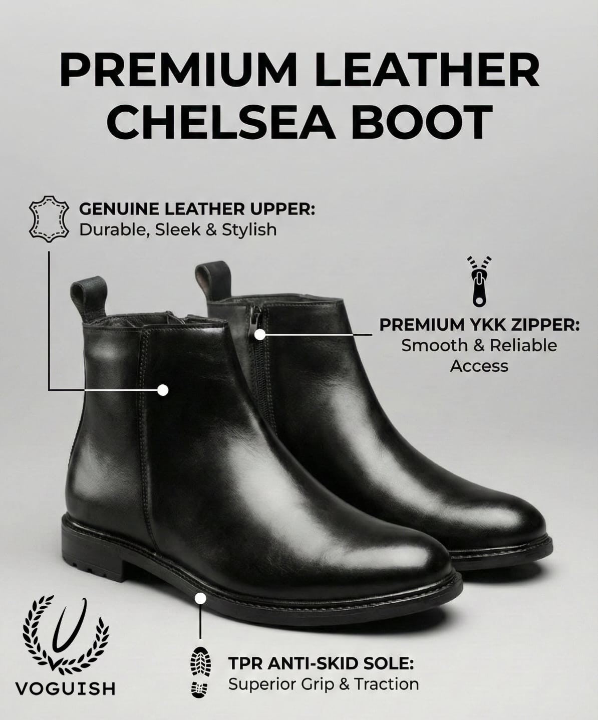 Side zip Chelsea Boot for Men's - 1002 - Product View