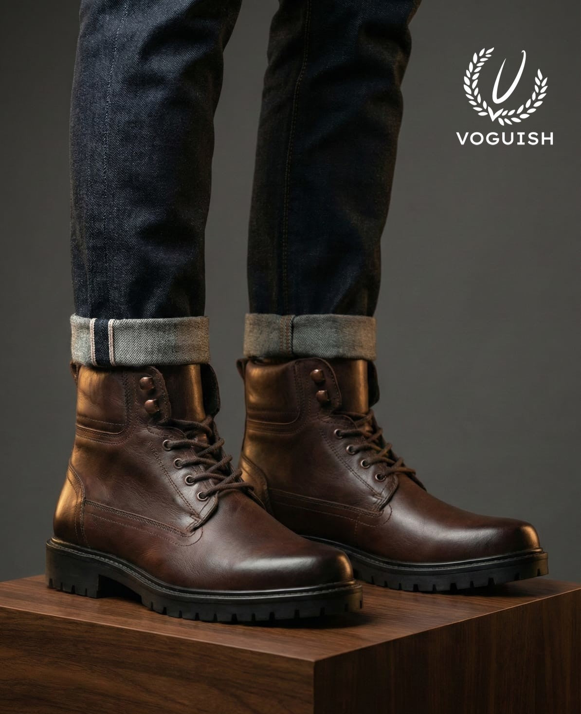 Men’s Premium Brown Genuine Leather Lace-Up Combat Boot -3001 - Product View