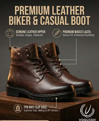 Men’s Premium Brown Genuine Leather Lace-Up Combat Boot -3001 - Product View