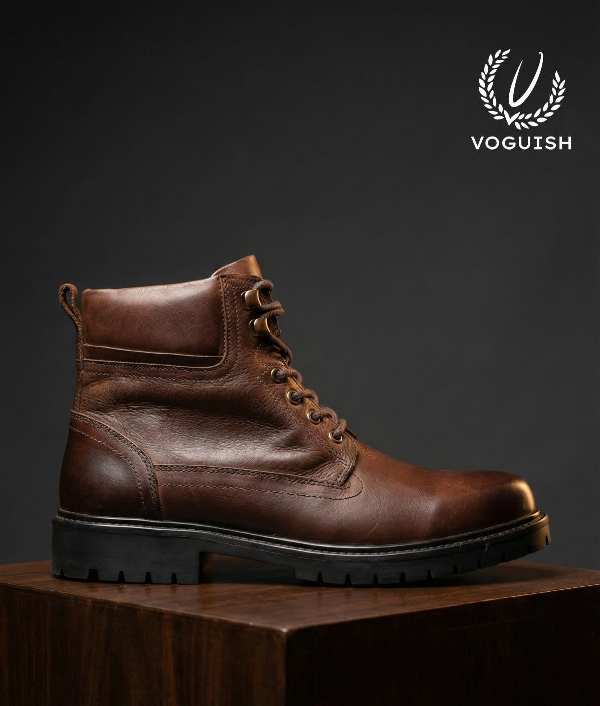 Men’s Premium Brown Genuine Leather Lace-Up Combat Boot -3001 - Product View