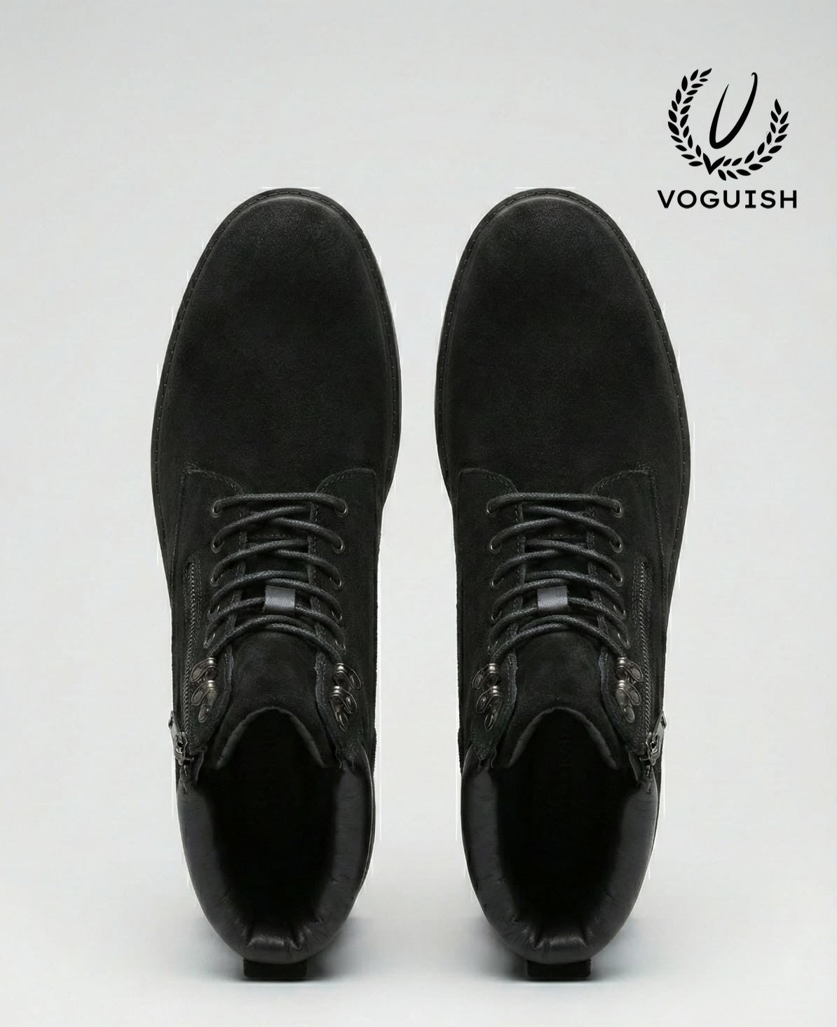 Men's Forest Black Suede Combat Boot - S3004 - Product View