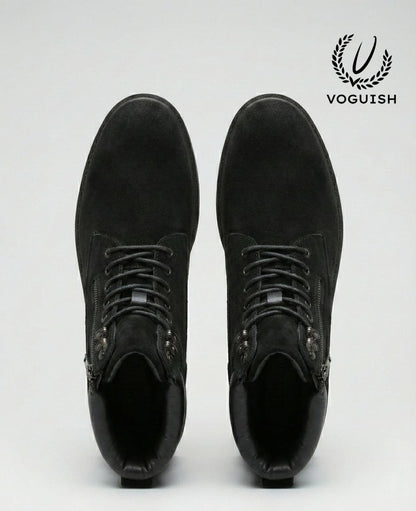 Men's Forest Black Suede Combat Boot - S3004 - Product View