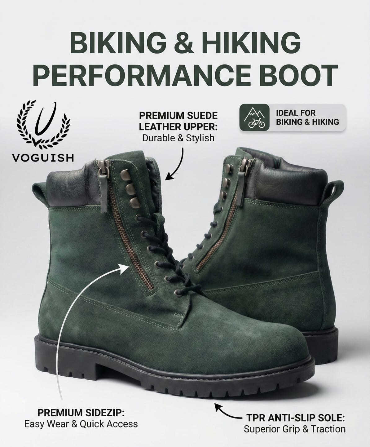 Men's Forest Green Suede Combat Boot - S3004 - Product View