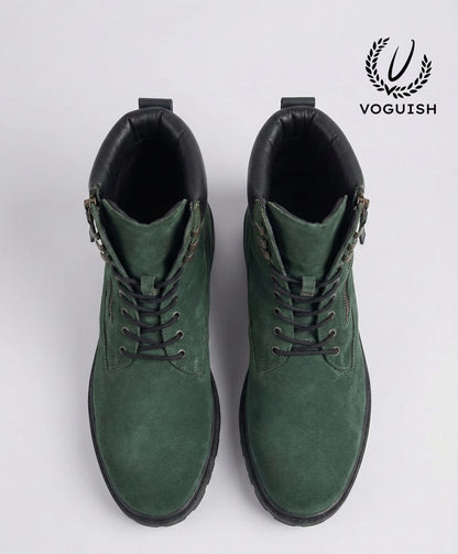 Men's Forest Green Suede Combat Boot - S3004 - Product View