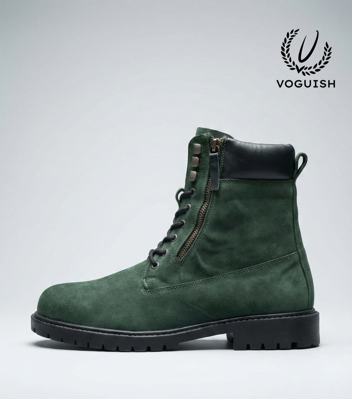 Men's Forest Green Suede Combat Boot - S3004 - Product View