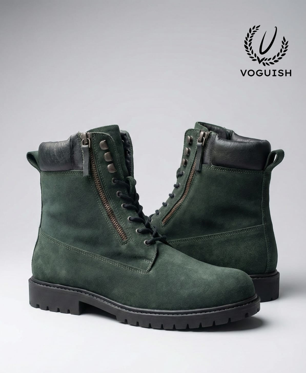 Men's Forest Green Suede Combat Boot - S3004 - Product View
