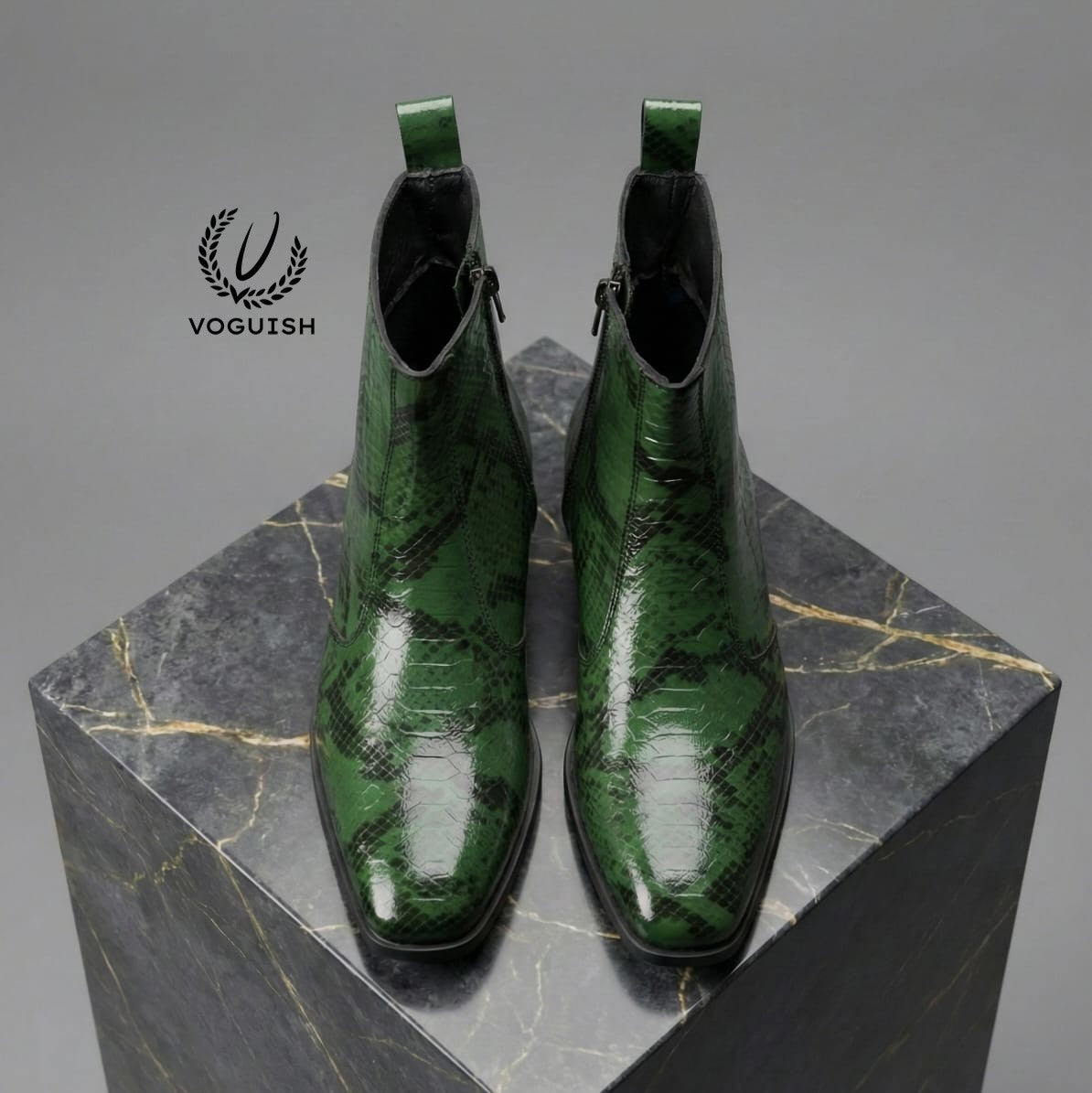 Green Snakeskin Leather Chelsea Boot - 1054 - Product View