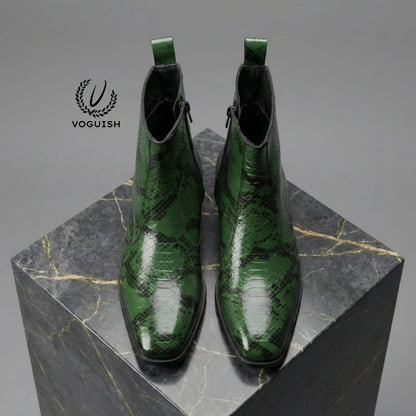 Green Snakeskin Leather Chelsea Boot - 1054 - Product View