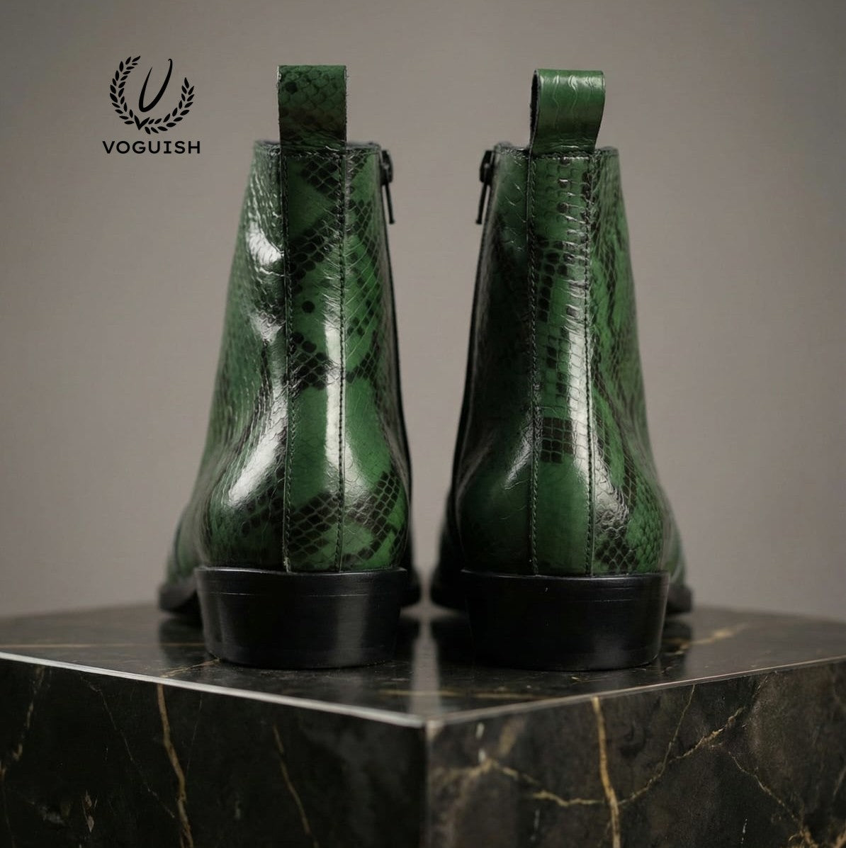 Green Snakeskin Leather Chelsea Boot - 1054 - Product View