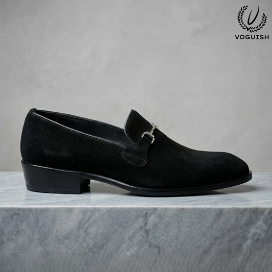 Premium Black Genuine Suede Loafers for Men -018
